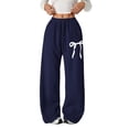 thumbnail image 1 of UACY Girls Bow Sweatpants Baggy Wide Leg Teen Sweat Pants | Bowknot Print with Pockets Elastic Waist Mid Rise Youth Preppy Trousers (Dark Blue, 4-5 Years), 1 of 3