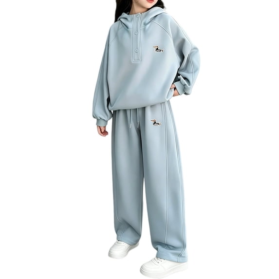 UACY Girls Boys 2 Pcs Tracksuit Athletic Sweatsuits Sets Hooded Sweatshirt and Jogger Sweatpants Clothing Sets for Kids (Blue, 5-6 Years)