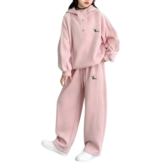 UACY Girls Boys 2 Pcs Tracksuit Athletic Sweatsuits Sets Hooded Sweatshirt and Jogger Sweatpants Clothing Sets for Kids (Pink, 7-8 Years)