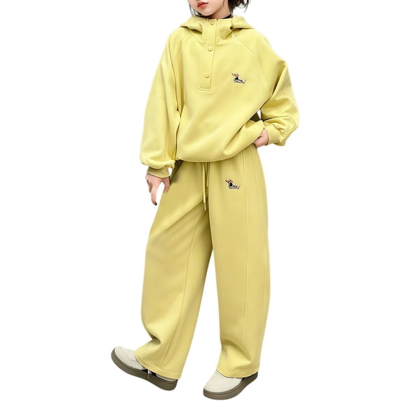 UACY Girls Boys 2 Pcs Tracksuit Athletic Sweatsuits Sets Hooded Sweatshirt and Jogger Sweatpants Clothing Sets for Kids (Yellow, 15-16 Years)