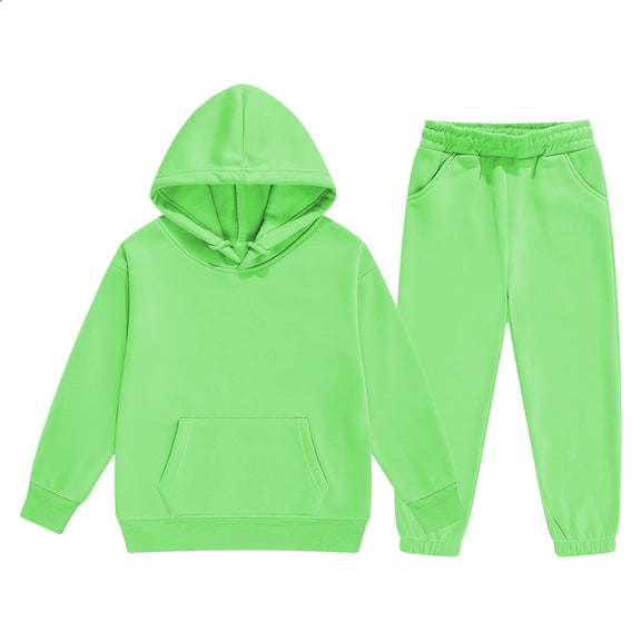 UACY Girls Boys Sweatsuit 2 Piece Tracksuit Hoodie Sweatshirt Sweatpant Sets Athletic Jogger Outfits Kids Sportswear Activewear (Light Green, 5-6 Years)