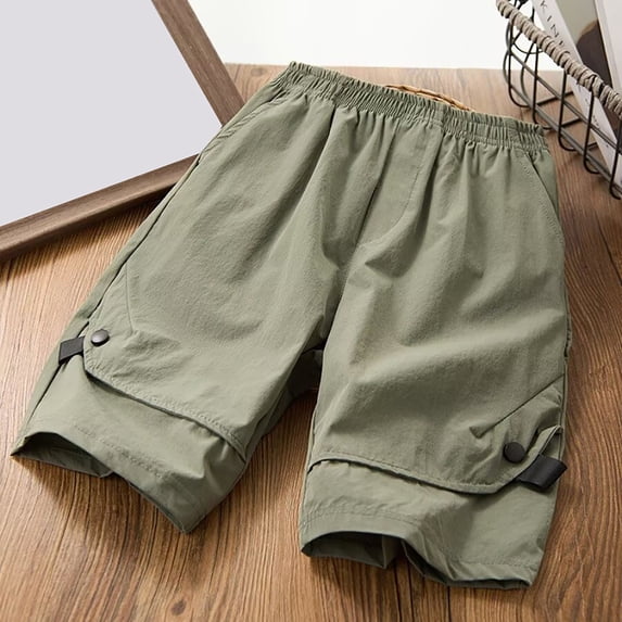 UACY Girls Cargo Shorts Knee Length Wide Leg Bermuda Shorts Loose Casual Solid Elastic Waist Long Short Pants with Pockets (Green, 10-11 Years)