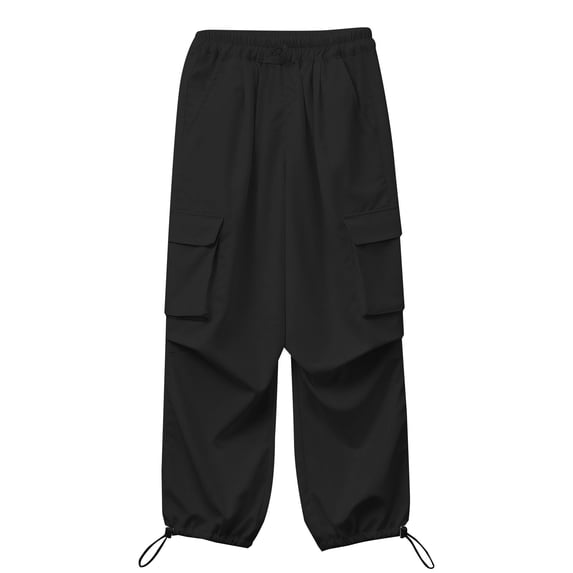 UACY Girls Cargo Sweatpants with Drawstring Elastic Waist, Baggy Wide Leg Jogger Pants with Pockets for Y2K Daily Wear (Black, 9-10 Years)