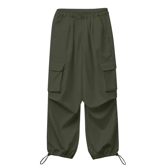 UACY Girls Cargo Sweatpants with Drawstring Elastic Waist, Baggy Wide Leg Jogger Pants with Pockets for Y2K Daily Wear (Blackish Green, 11-12 Years)