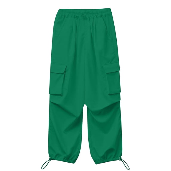 UACY Girls Cargo Sweatpants with Drawstring Elastic Waist, Baggy Wide Leg Jogger Pants with Pockets for Y2K Daily Wear (Green, 11-12 Years)