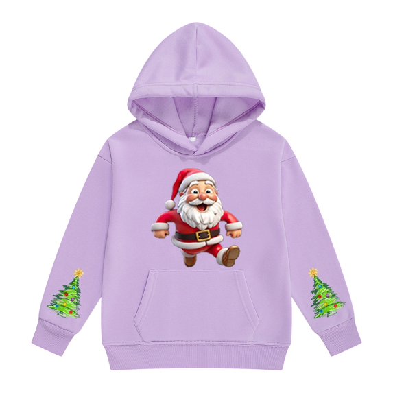 UACY Girls Christmas Hoodie Kids Cute Preppy Fleece Lined Long Sleeve Santa Claus Graphic Hooded Sweatshirt Fall Winter Pullover Tops (Purple, 7-8 Years)