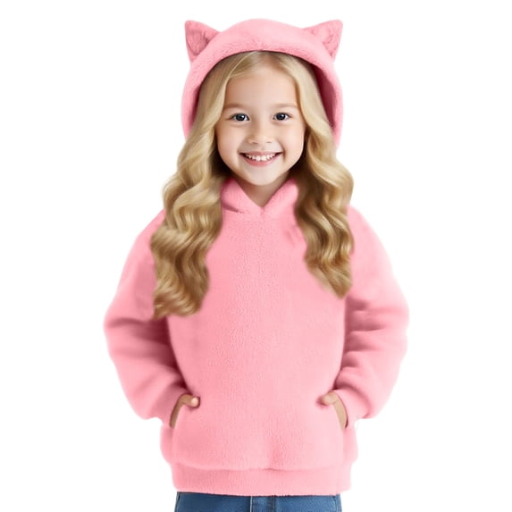 UACY Girls Fleece Hoodie Fuzzy Sherpa Loose Long Sleeve Wool Fall Pullover Tops Cute Ear Preppy Warm Winter Clothes (Pink, 10-11 Years)