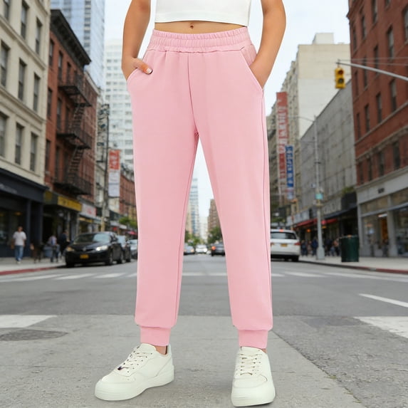 UACY Girls Jogger Sweatpants Cuffed Hem Elastic Waist Casual Pants with Side Pockets Comfy Loose Sweat Pants for Daily Athletic Wear (Pink, 3-4 Years)