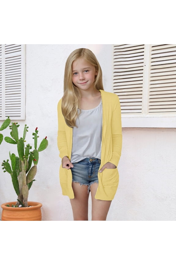 Girls Lightweight Cardigan Long Sleeve Casual Open Front Oversized Sweater Cute Soft Outerwear Coat with Pockets