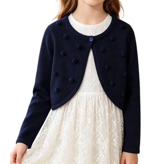 UACY Girls Long Sleeve Knit Shrug Cardigan, Open Front Bolero Sweater with Button Closure for Toddler and Kids