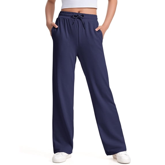 UACY Girls Oversized Wide Leg Pants Baggy Preppy Cotton Sweatpants Kids Flowy High Waisted Joggers Athletic Drawstring Trousers (Dark Blue, 4-5 Years)