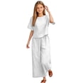 thumbnail image 1 of UACY Girls Pants Sets 2 Piece Outfits Casual Half Sleeve Tops with Wide Leg Palazzo Pants Summer Cropped Lounge Set ﻿ (White, 9-10 Years), 1 of 6