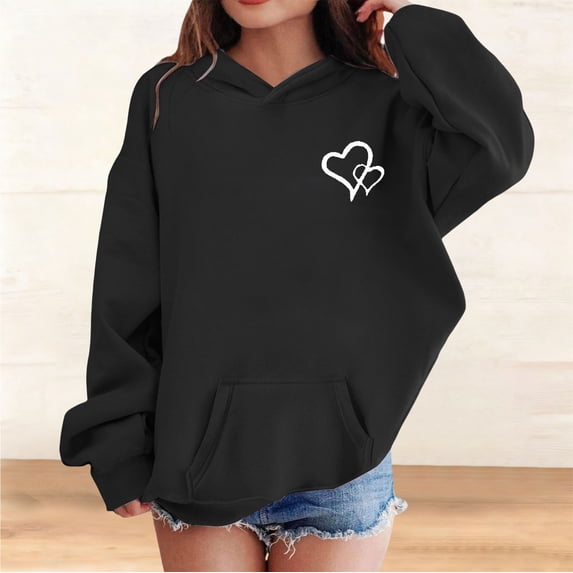 UACY Girls Preppy Heart Sweatshirts Oversized Pullover Sweatshirt Kids Fall Winter Long Sleeve Cute Prints Trendy Hoodies (Black, 9-10 Years)