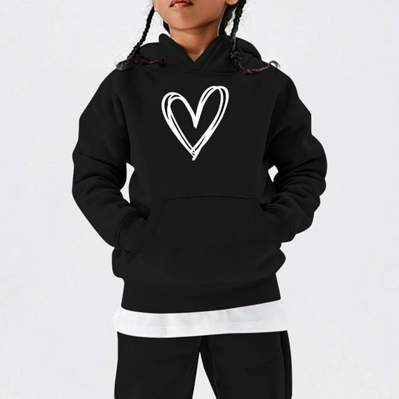 UACY Girls Preppy Heart Sweatshirts Oversized Pullover Sweatshirt Kids Fall Winter Long Sleeve Cute Trendy Hoodies (Black, 7-8 Years)