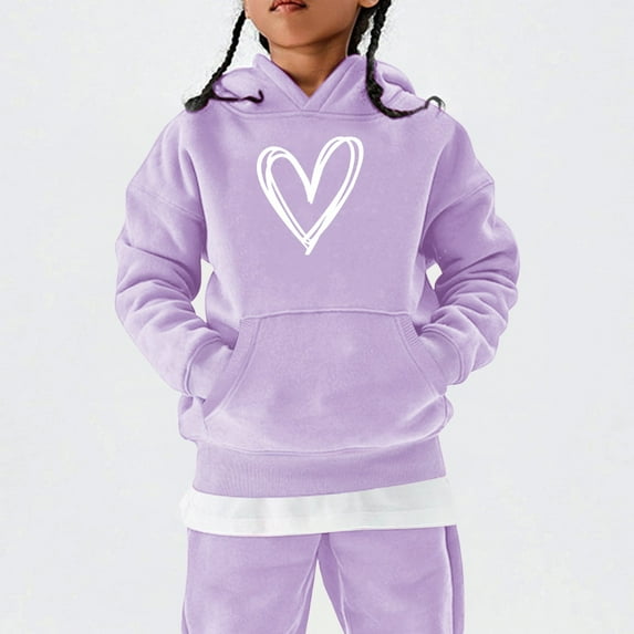UACY Girls Preppy Heart Sweatshirts Oversized Pullover Sweatshirt Kids Fall Winter Long Sleeve Cute Trendy Hoodies (Light Violet, 5-6 Years)