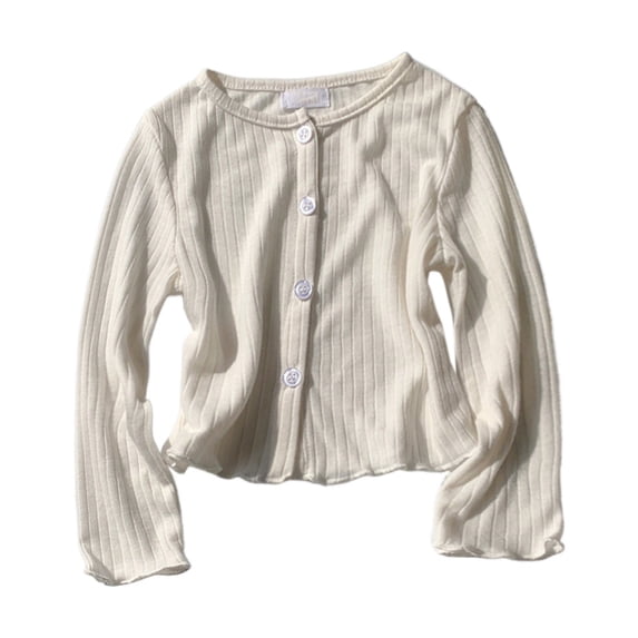 UACY Girls' Ribbed Knit Cardigan Long Sleeve Button down Lightweight Sweater Toddler Knitwear Button Closure Ruffled Outwear Tops