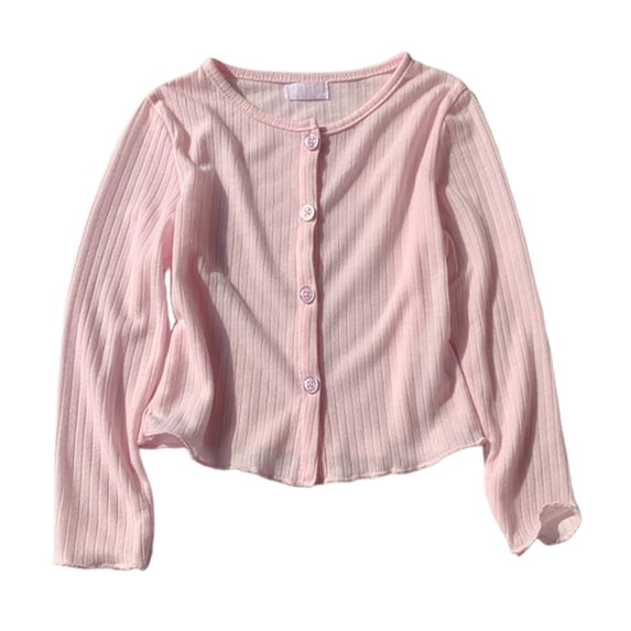 UACY Girls' Ribbed Knit Cardigan Long Sleeve Button down Lightweight Sweater Toddler Knitwear Button Closure Ruffled Outwear Tops