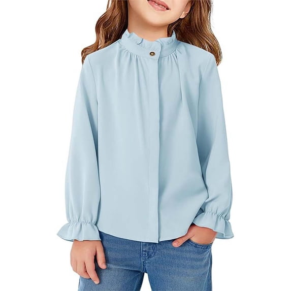 UACY Girls Ruffle Button Down Uniform Dress Shirts Kids Plaid Western Long Sleeve Blouse Tops