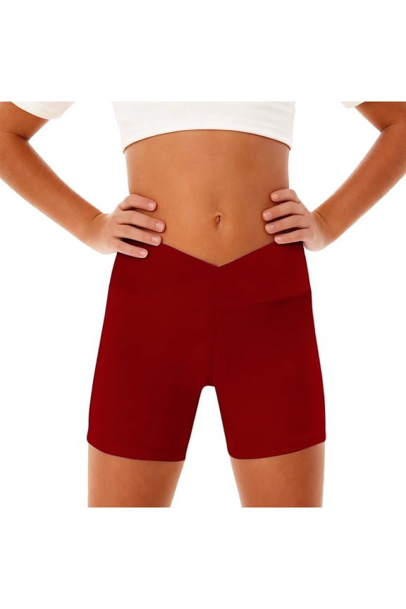 Girls Seamless Athletic Shorts, Ball Sports Dance Yoga Gym Running Workout Casual Jorts for Teens (Red, 9-10 Years)