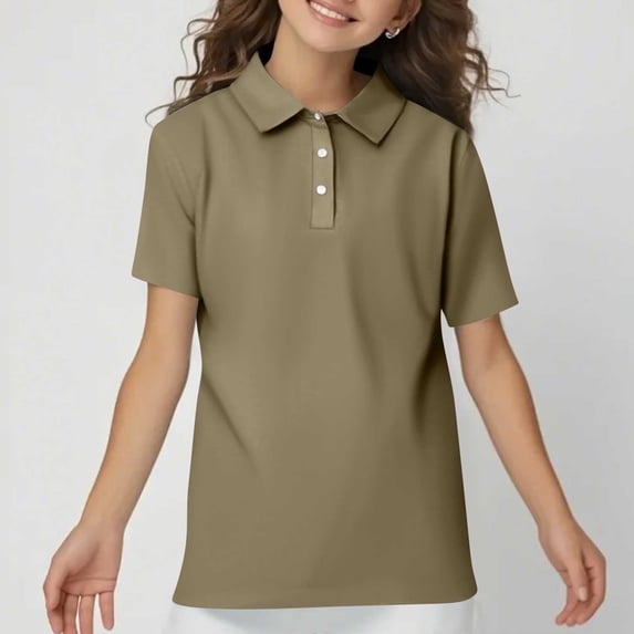 UACY Girls Short Sleeve Polo Shirts Button Lapel Collared Summer Tops Business Casual Basic Tees