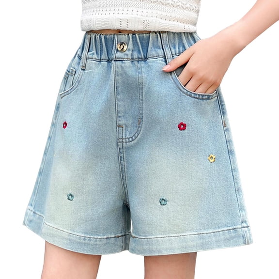 UACY Girls Shorts Casual Lightweight Elastic Waist Stretchy Denim Pull On Shorts Summer Comfy Clothing with Pockets ﻿