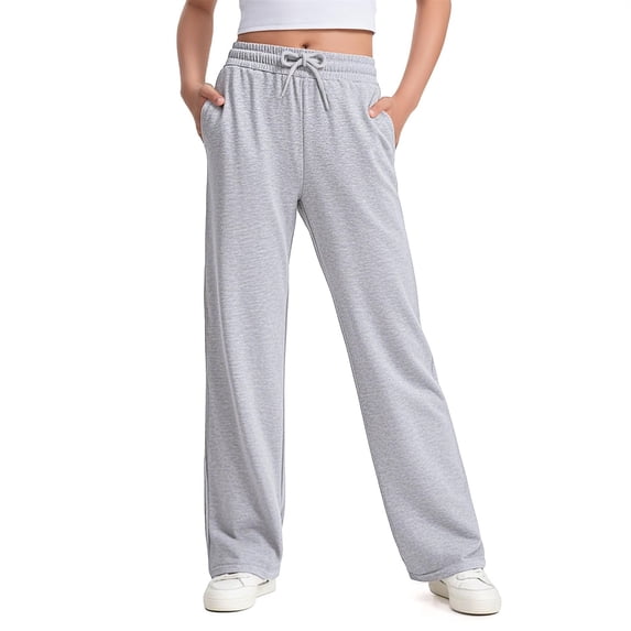 UACY Girls Straight Leg Sweatpants Drawstring Elastic Waist Casual Pants Side Seam Loose Sweat Pants for Daily Lounge Streetwear (Grey, 4-5 Years)