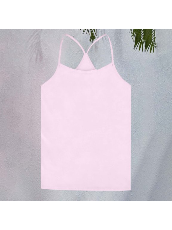 Girls Summer Tank Tops Sleeveless Spaghetti Strap Racerback Camisole Kids Cotton Lightweight Beach Vacation Blouses (Pink, 5-6 Years)