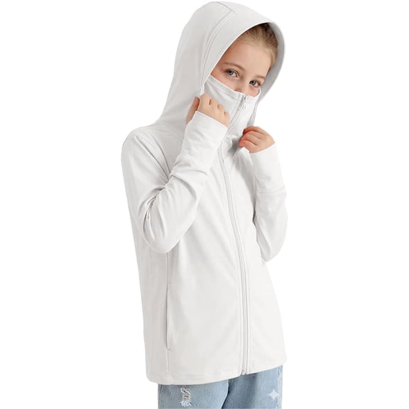 UACY Girls Sun Protection Long Sleeve Shirts, UPF 50+ UV Rash Guard Long Sleeve Lightweight Hiking Shirts With Thumb Hole ﻿ (White, 4-5 Years)
