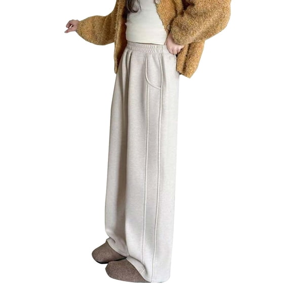 UACY Girls Sweatpants Drawstring High Waist Wide Leg Sweat Pants Baggy Baseball Pants Kids Causal Sports Activewear (Beige, 11-12 Years)