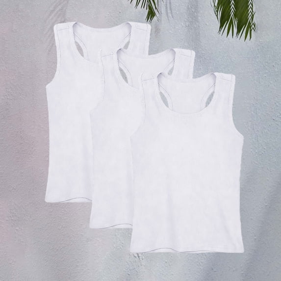 UACY Girls Tank Tops 3 Pack Cotton Soft Everyday Basics for Little Kids Sleeveless Camisole Undershirts Crew Neck (White, 11-12 Years)