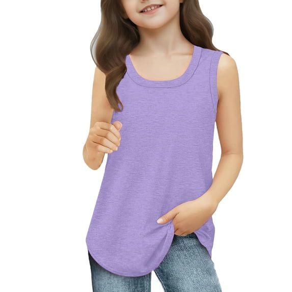 UACY Girls Tank Tops Kids Summer Loose Tops Crewneck Sleeveless Shirts Dancewear Lightweight Tank Tops Casual Tops (Purple, 3-4 Years)