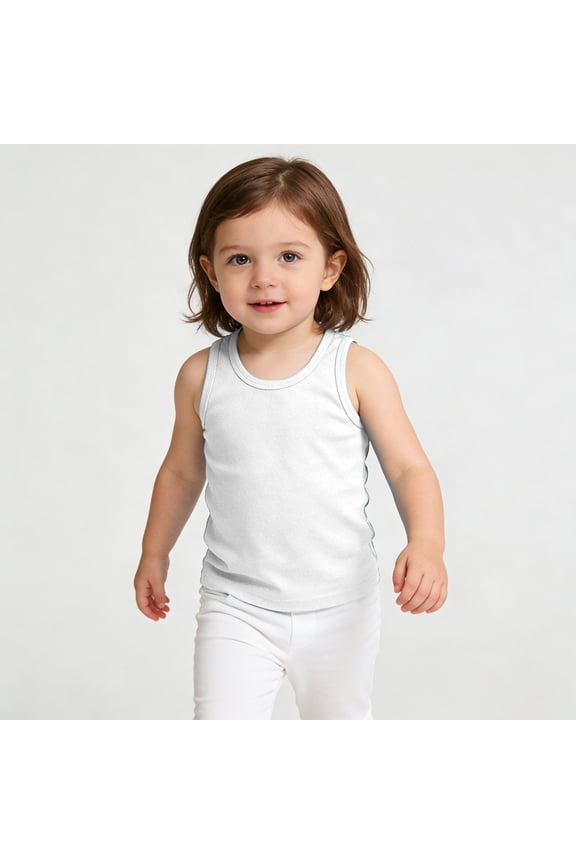 Girls Tank Tops Ribbed Knit Sleeveless Racerback Athletic Shirts for Kids Dance Tops Stretch Undershirt (White, 12-18 Months)
