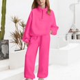 thumbnail image 1 of UACY Girls Tracksuit Set, Solid Half Zip Stand Collar Sweatshirt & Wide Leg Sweatpants 2 Piece Sweatsuit, Teen Girls Casual Long Sleeve Sportswear Outfit (Hot Pink, 10-11 Years), 1 of 4