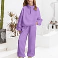 thumbnail image 1 of UACY Girls Tracksuit Set, Solid Half Zip Stand Collar Sweatshirt & Wide Leg Sweatpants 2 Piece Sweatsuit, Teen Girls Casual Long Sleeve Sportswear Outfit (Purple, 10-11 Years), 1 of 4