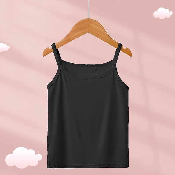 UACY Girls Undershirts Sleeveless Thin Straps Camisole Kids Summer Soft Dance Yoga Tank Tops Casual Gym Sports Workout Clothes (Black, 9-10 Years)