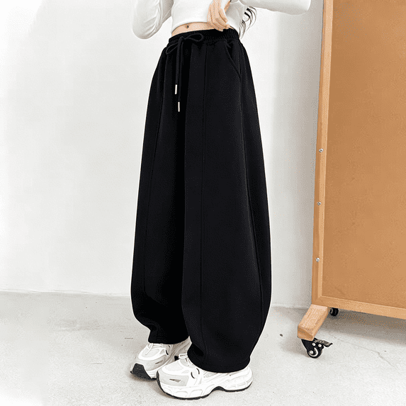 UACY Girls Wide Leg Sweatpants Baggy Sweat Pants for Teen Girls Kids Loose Fit Straight Leg Joggers with Pockets Drawstring Waist (Black, 7-8 Years)