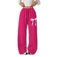 thumbnail image 1 of UACY Girls Wide Leg Sweatpants Bow Graphic Sweat Pants for Teen Girls Kids Baggy Loose Fit Joggers with Pockets Drawstring Waist Casual (Hot Pink, 7-8 Years), 1 of 3