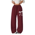 thumbnail image 1 of UACY Girls Wide Leg Sweatpants Bow Graphic Sweat Pants for Teen Girls Kids Baggy Loose Fit Joggers with Pockets Drawstring Waist Casual (Wine, 9-10 Years), 1 of 3