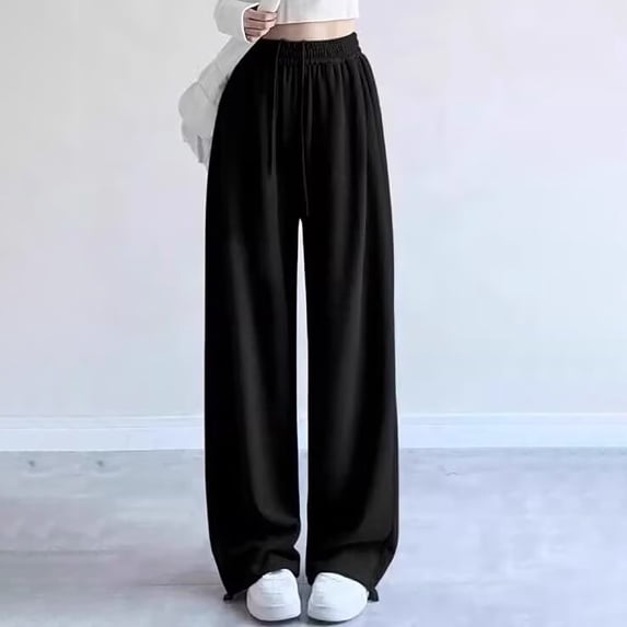 UACY Girls Wide Leg Sweatpants High Waisted Baggy Sweat Pants for Teen Girls Kids Loose Fit Joggers with Drawstring Pockets Lounge Wear (Black, 5-6 Years)