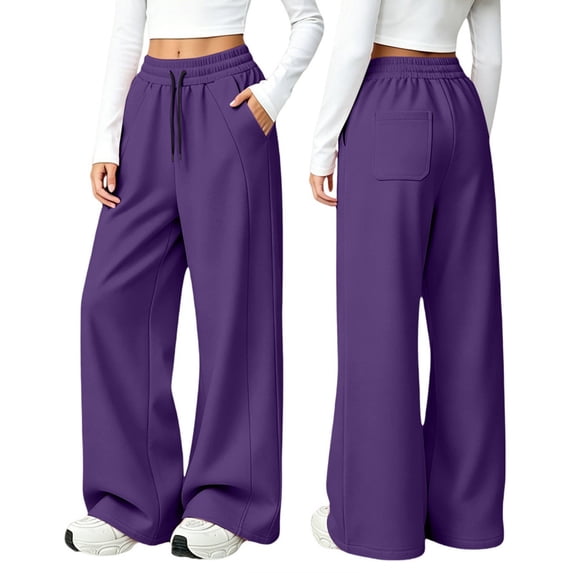 UACY Girls Wide Leg Sweatpants High Waisted Baggy Sweat Pants for Teen Girls Kids Loose Fit Straight Leg Joggers Drawstring Pockets (Purple, 5-6 Years)
