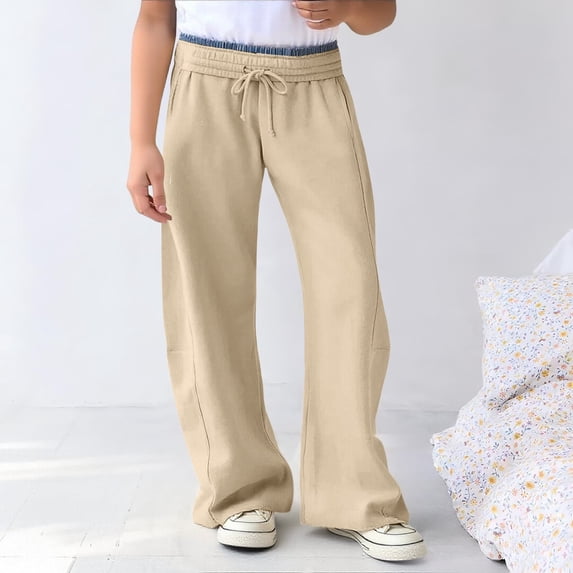 UACY Girls Wide Leg Sweatpants Solid Drawstring Baggy Joggers Y2K Low Rise Sweatpant Casual Barrel Sweatpant with Pockets