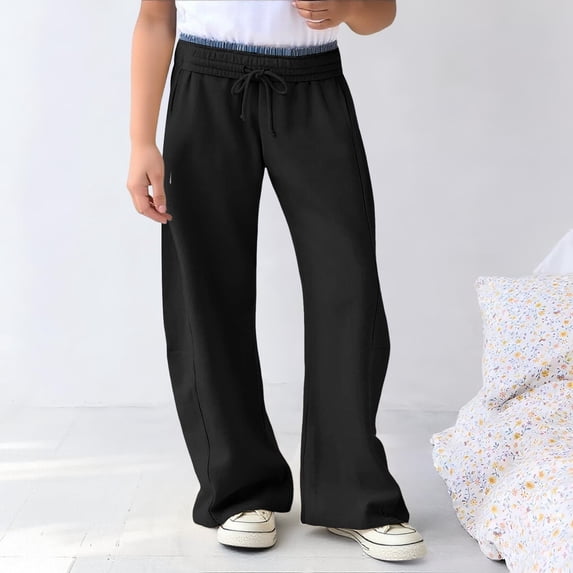 UACY Girls Wide Leg Sweatpants Solid Drawstring Baggy Joggers Y2K Low Rise Sweatpant Casual Barrel Sweatpant with Pockets