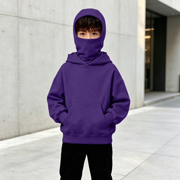 UACY Hoodie for Boys Girls Kids Windproof Ski Mask Hoodies Oversized Full Zip Sweatshirt Jacket with Pockets (Dark Purple, 8-9 Years)