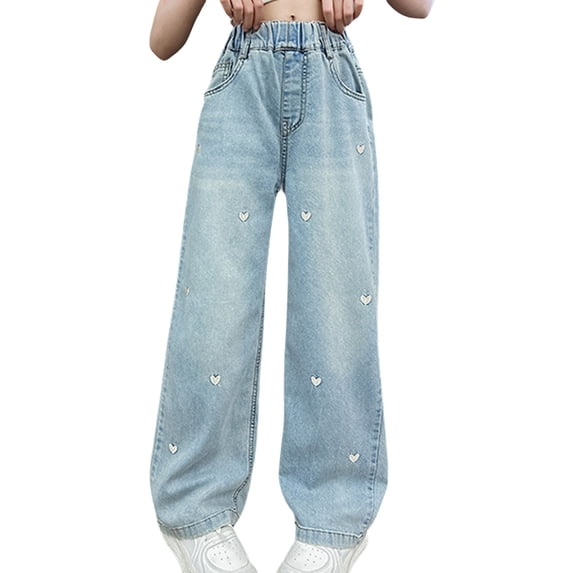 UACY Kids Baggy Jeans for Boys Girls Wide Leg Elastic Waist Vintage Wash Denim Pants Y2K Casual Cargo Style (Light Blue, 11-12 Years)