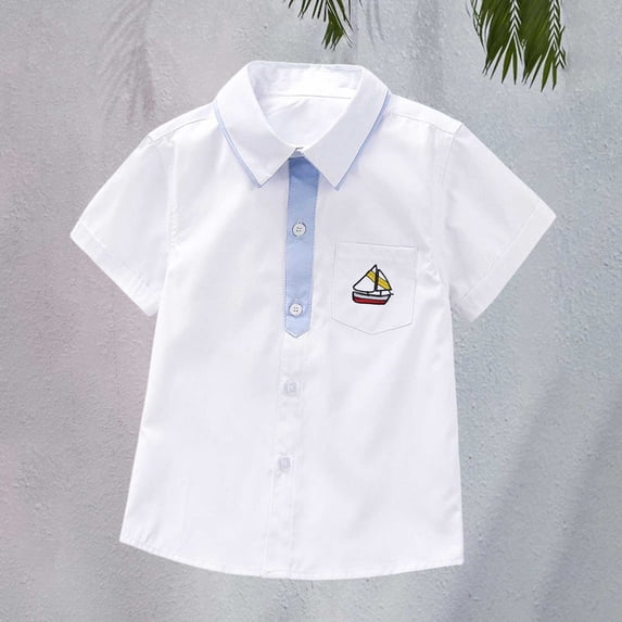 UACY Kids Boys Collared Short Sleeve Button Down Shirts Formal Dress Shirts School Uniform Blouse Casual Tops (White, 11-12 Years)