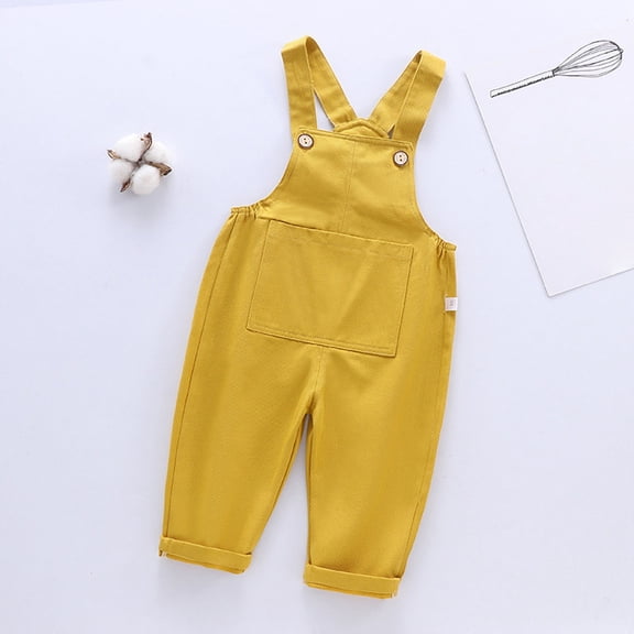 UACY Kids Boys Girls Denim Overalls Jumpsuit Long Pants, Classic Fit One Piece Outfit with Pockets for Daily Casual Outdoor Wear (Yellow, 12-18 Months)
