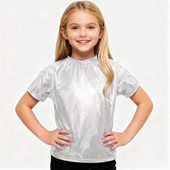 UACY Kids Boys Girls Metallic Shiny T-Shirt Short Sleeve Loose T Shirts Jazz Hip Hop Dance Tops