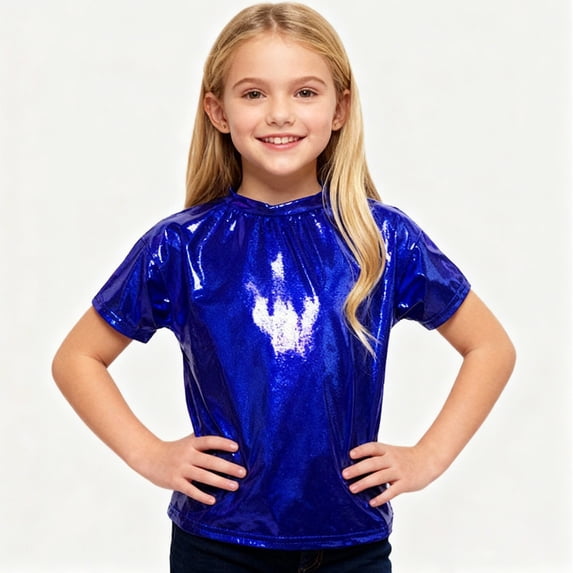 UACY Kids Boys Girls Metallic Shiny T-Shirt Short Sleeve Loose T Shirts Jazz Hip Hop Dance Tops
