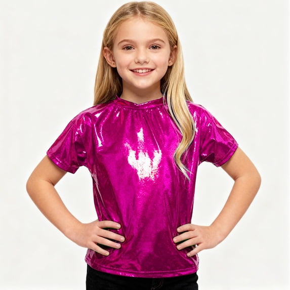 UACY Kids Boys Girls Metallic Shiny T-Shirt Short Sleeve Loose T Shirts Jazz Hip Hop Dance Tops