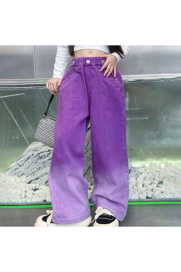 UACY Kids Girl Baggy Jeans Teen Wide Leg Straight Denim Pants Gradient Candy Colors High Elastic Waist Y2K Streetwear